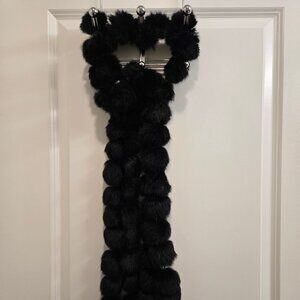 Black Rabbit Fur Pompom Extra Long Scarf